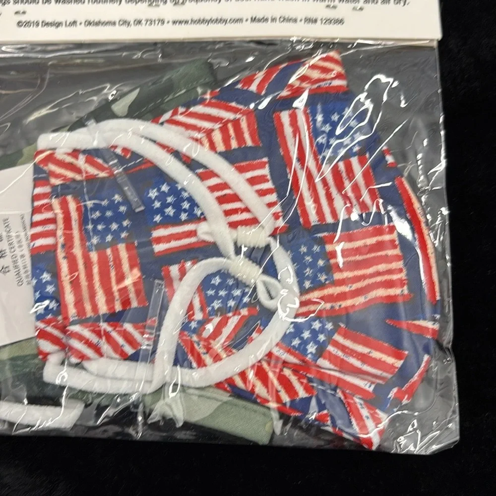 NWT Fashion Design Loft Camouflage & Flag Fabric Face Coverings Masks Washable